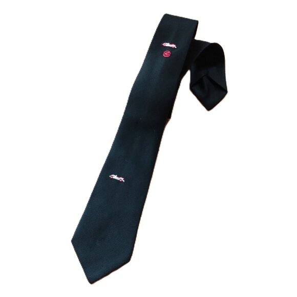 Vintage MG Roadster Cars Skinny Tie by Frame 2.5" Wide Black Embroidered Morris - Picture 4 of 16